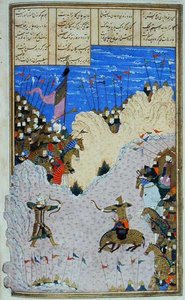 Rustam tire sur Ashkabus et son cheval, illustration du 