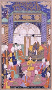 Shah Ismaïl tenant la première audience privée après son accession à Tabriz, c.1590-1600 - Persian School