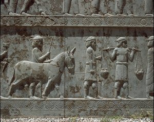 Peuples soumis apportant des cadeaux à Darius Ier. Bas-reliefs de l