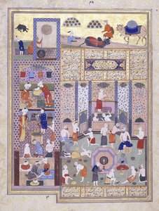 Le calife Harun al-Rashid aux bains, c. 1584-5 - Persian School