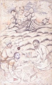 Trois jeunes hommes dans un paysage, vers le milieu du 17ème siècle - Persian School