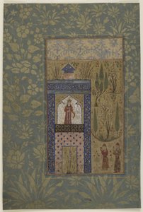 Deux jeunes devant une princesse à une fenêtre, c.1417-18 - Persian School