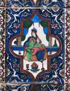 Femme assise, carreau de céramique peint, civilisation persane - Persian School