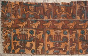 Tissu avec dieux et oiseaux, Culture Tiahuanaco - Peruvian School