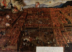 Vue de Cuzco au moment du tremblement de terre de 1650