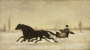 David Marsh en traîneau tiré par des chevaux dans un paysage d