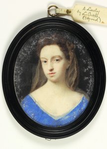 Une dame en corsage bleu avec capuche marron (aquarelle sur vélin) - Peter Cross
