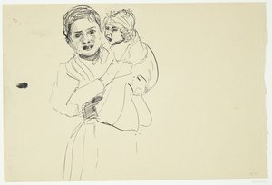 Femme italienne avec un enfant dans les bras