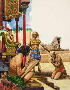 Un esclave est amené devant le Pharaon (gouache sur papier)