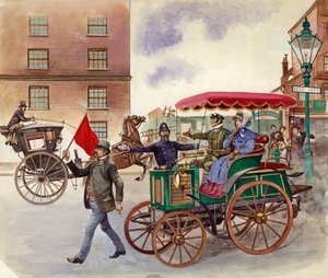 Voiture ancienne, avec un homme avec un drapeau - Peter Jackson