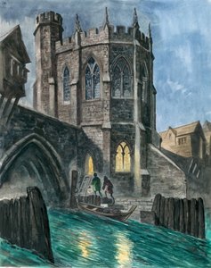 Reconstruction imaginaire de la chapelle Saint-Thomas sur le vieux pont de Londres