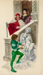Michel-Ange, enfant, sculptant une statue de neige