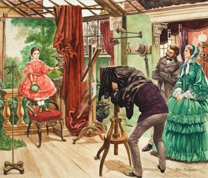 Séance de photographie au dix-neuvième siècle (gouache sur papier)