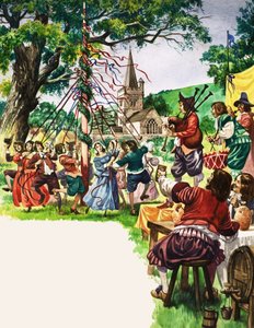Villageois dansant autour du mât de mai