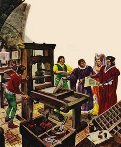 William Caxton montrant sa presse à imprimer au roi Édouard IV et à sa reine, Élisabeth