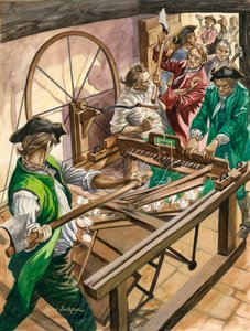 Les ouvriers attaquent la maison de Blackburn de James Hargreaves pour détruire son invention, la Spinning Jenny - Peter Jackson