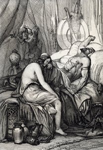 La mort du roi des Huns Attila (395-453) pendant son sommeil la nuit de son mariage avec la germaine Ildico, 453