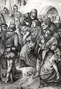 Les femmes fidèles de Weinsberg : les épouses des soldats vaincus lors du siège de Weinsberg par Conrad III de Hohenstaufen en 1140 portent leurs maris sur leur dos, Allemagne - Peter Johann Nepomuck Geiger