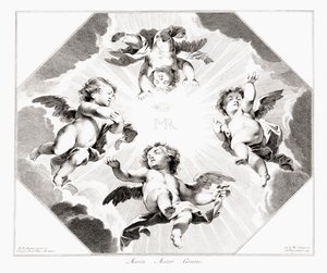 Quatre anges enfants célébrant la Vierge Marie