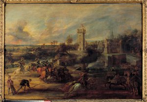 Un tournoi près des fosses du château de Steen (Moyen Âge). Peinture flamande par Pierre Paul (Pierre-Paul) Rubens (ou Peter Paul ou Petrus Paulus) (1577-1640) - Peter Paul Rubens