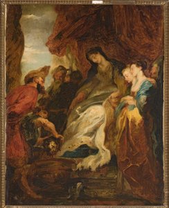 Tomyris ordonnant que la tête de Cyrus soit plongée dans un bassin de sang (Hérodote, Histoires, I, 214)