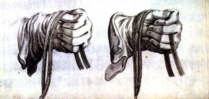 Étude de deux mains gantées tenant les rênes d