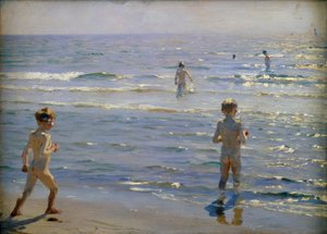 Garçons se baignant. Soleil. Skagen