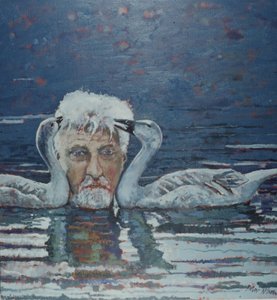 Conrad Lorenz avec des oisons, 2000 (huile sur toile)