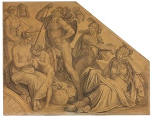 Aphrodite und Ares von Diomedes verwundet. Karton zu den Deckenbildern der Münchner Glyptothek - Peter von Cornelius