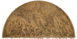 Der Kampf um den Leichnam des Patroklos, Bogenfeld. Karton zu den Deckenbildern der Münchner Glyptothek - Peter von Cornelius