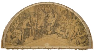 Die Aufnahme des Herakles in den Olymp, Bogenfeld. Karton zu den Deckenbildern der Münchner Glyptothek - Peter von Cornelius