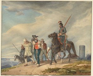Trois cavaliers armés escortant des prisonniers près de Reims - Peter von Hess