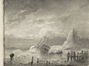 Navire en détresse devant une côte - Petrus Johannes Schotel (circle of)