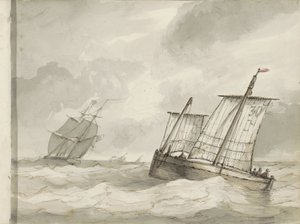 Voiliers sur une mer agitée - Petrus Johannes Schotel (circle of)