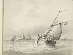 Voiliers en mer - Petrus Johannes Schotel (circle of)