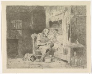 Vieil homme lisant à sa femme