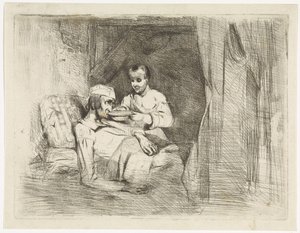 Homme malade recevant à boire - Petrus Marius Molijn