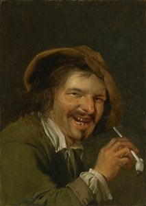 Odorat : Un homme riant fumant une pipe. De la série Personnifications des cinq sens, c.1635-66 - Petrus Staverenus