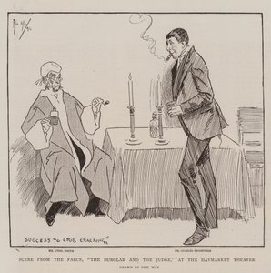 Scène de la farce, Le cambrioleur et le juge, au théâtre Haymarket - Phil May