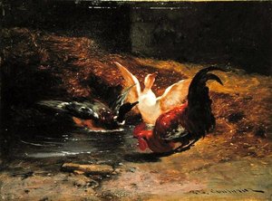 Coq avec deux canards