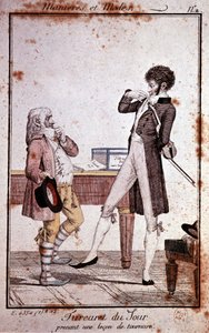 Manières et modes : Turcaret prenant une leçon de maintien, fin du XVIIIe siècle - Philibert Louis Debucourt