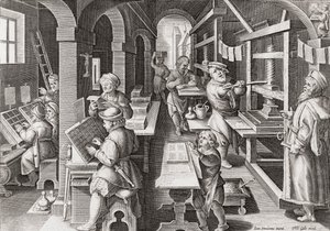Une imprimerie européenne vers 1590 (gravure) - Philip (after) Galle