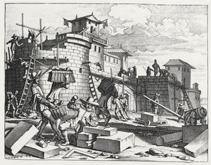 Prisonniers de guerre portugais construisant un fort près de Kandy (gravure) - Philip Baldaeus