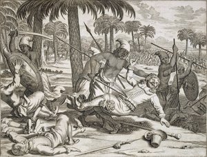 Le meurtre de M. Koster par les Cinghalais, Ceylan Sri Lanka, pub. 1672 - Philip Baldaeus