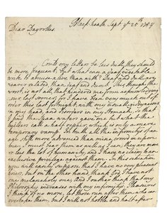 Lettre autographe à Solomon Dayrolles, Blackheath, 25 septembre 1754 (plume et encre sur papier)