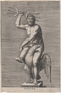 Planche 2 : Jupiter, statue du dieu nu assis sur un aigle, tenant un trident double, 1586 - Philip Galle