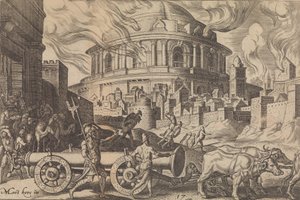 Les Chaldéens emportant les piliers du Temple de Jérusalem, des Désastres de... - Philip Galle