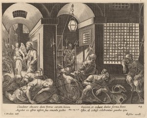 Saint Pierre délivré de prison par un ange - Philip Galle after Jan van der Straet