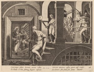 Le Geôlier sur le point de se tuer, Converti par Saint Paul - Philip Galle after Jan van der Straet