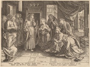 La Rencontre des apôtres et des femmes dans la chambre haute - Philip Galle after Jan van der Straet